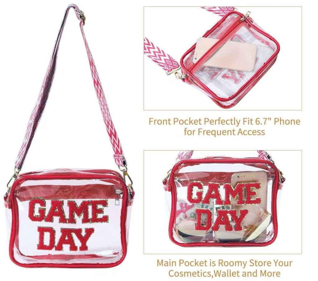 “Game Day” Clear Crossbody Purse, Transparent PVC Stadium Bag for Concerts & Sports