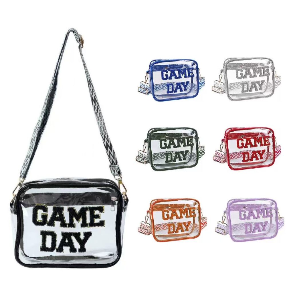 “Game Day” Clear Crossbody Purse, Transparent PVC Stadium Bag for Concerts & Sports