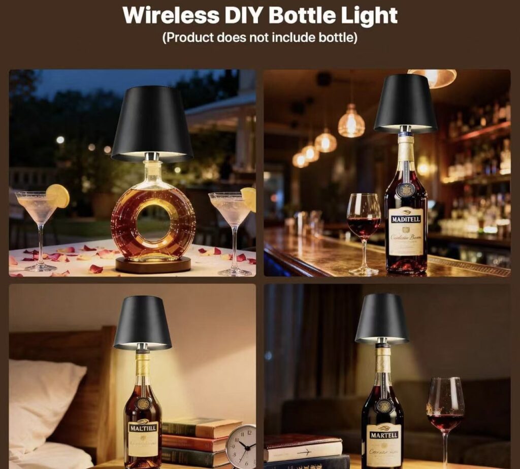 Touch Control Wine Bottle Stopper Lamp, 3‑Color Dimmable Rechargeable LED Decor Night Light