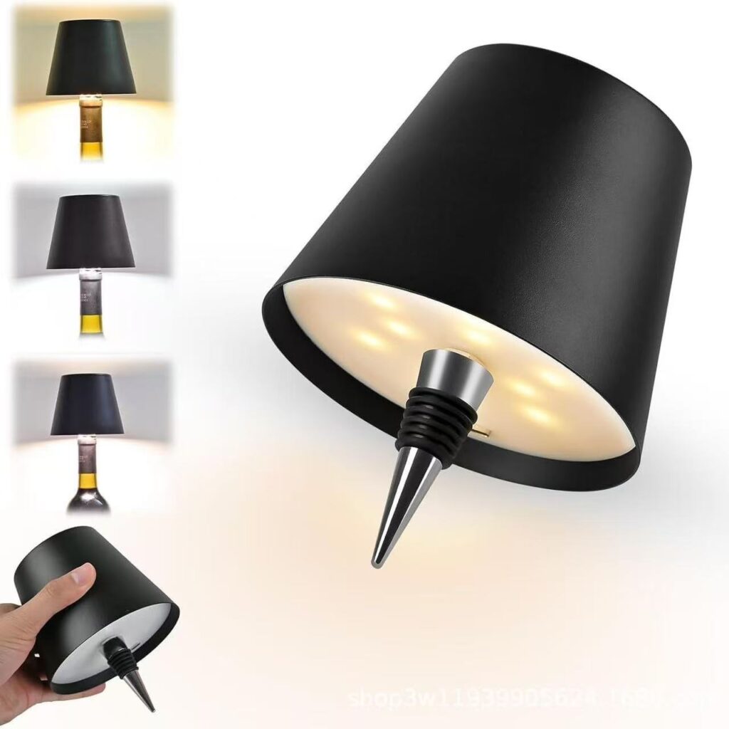 Touch Control Wine Bottle Stopper Lamp, 3‑Color Dimmable Rechargeable LED Decor Night Light