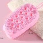 > Soft Dual‑Side Silicone Bath Scrubber, Wood Pulp Sponge Shower Brush, Gentle Exfoliating Body Washer for Sensitive Skin with Hanging Loop