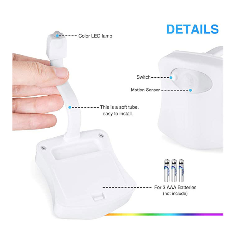 Motion Sensor Toilet Night Light, LED Toilet Bowl Light with Human Motion & Light Sensor, 8/16‑Color Changing Waterproof Toilet Seat Lamp