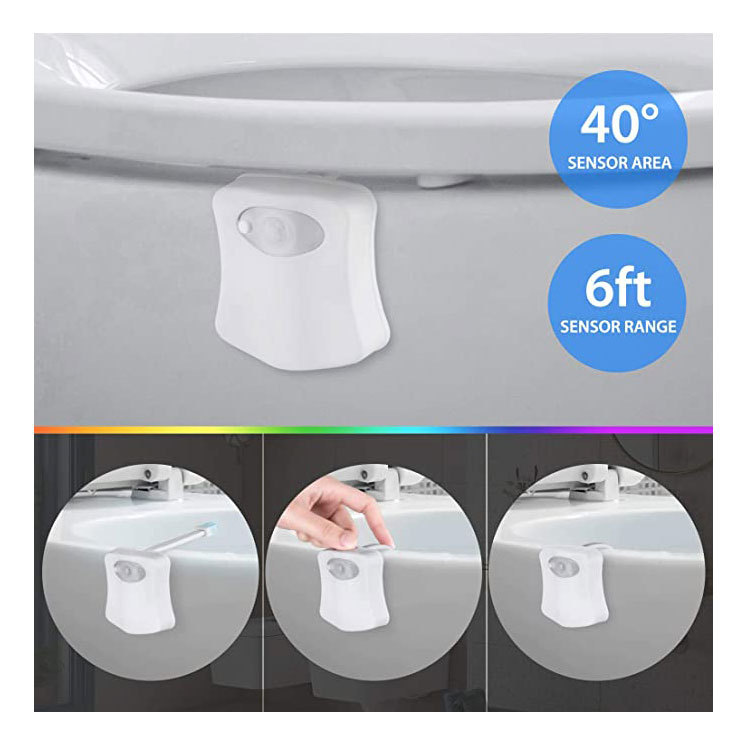 Motion Sensor Toilet Night Light, LED Toilet Bowl Light with Human Motion & Light Sensor, 8/16‑Color Changing Waterproof Toilet Seat Lamp