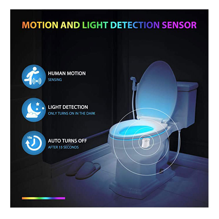 Motion Sensor Toilet Night Light, LED Toilet Bowl Light with Human Motion & Light Sensor, 8/16‑Color Changing Waterproof Toilet Seat Lamp