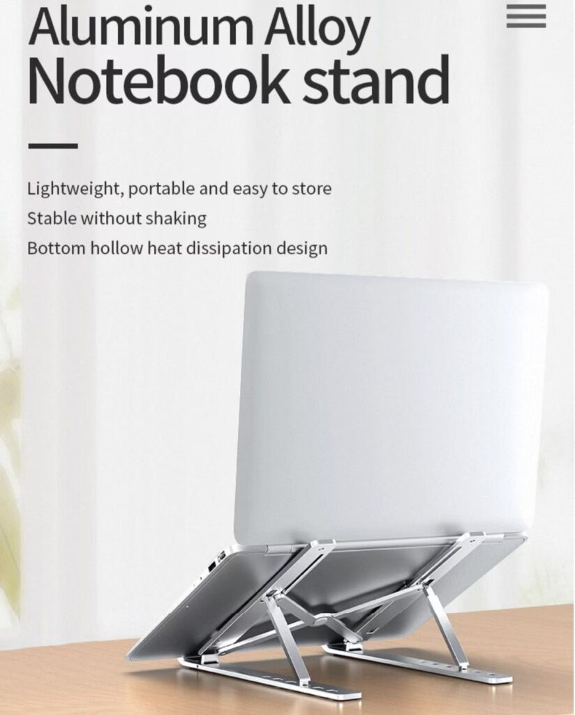 Foldable Aluminum Laptop Stand, Holder for iPad, Tablet and Phone, Lightweight Portable Cooling Riser