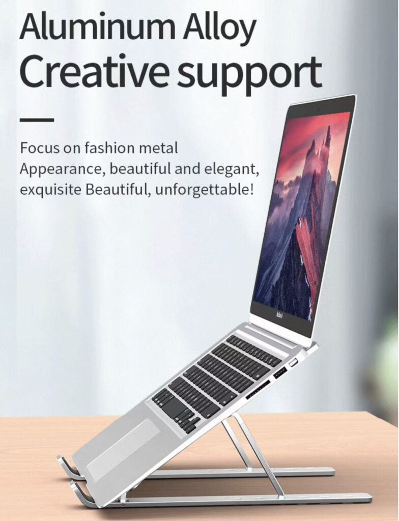 Foldable Aluminum Laptop Stand, Holder for iPad, Tablet and Phone, Lightweight Portable Cooling Riser