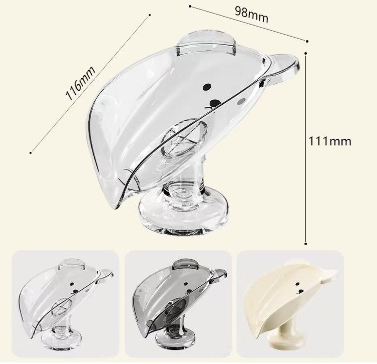 Leaf‑Shaped Suction Cup Soap Dish, 45° Tilt Drain Bar Soap Holder, Vacuum Suction Non‑Slip Soap Tray for Bathroom Sink Counter Top