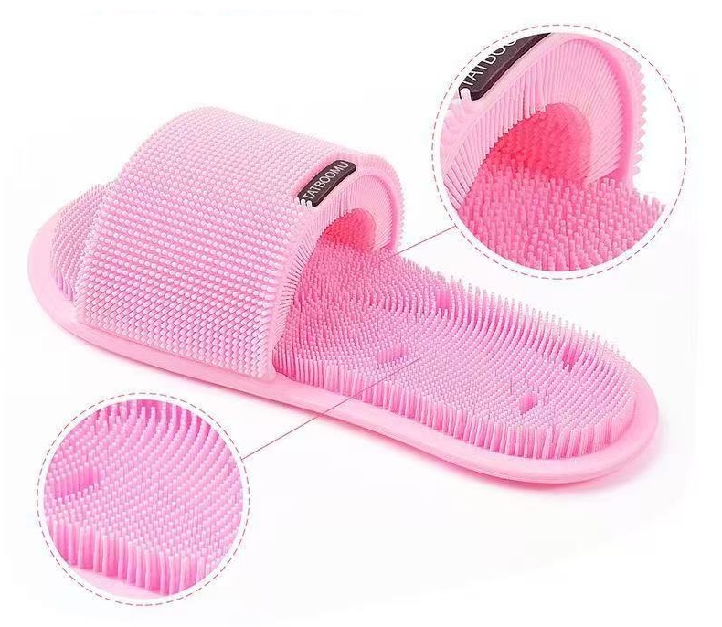 Silicone Hands‑Free Foot Scrubber Slipper, Non‑Slip Suction Cup Foot Massager for Shower Bathroom