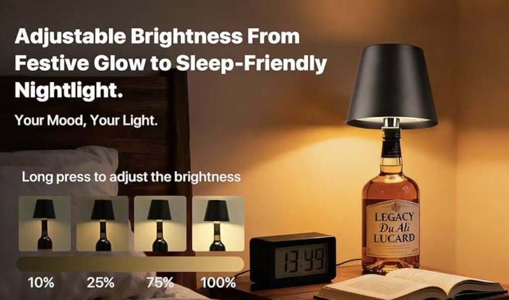Touch Control Wine Bottle Stopper Lamp, 3‑Color Dimmable Rechargeable LED Decor Night Light