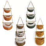 3‑Tier Macrame Hanging Fruit Basket, Detachable Nordic Woven Wall Hanging Produce Storage Net Bag for home