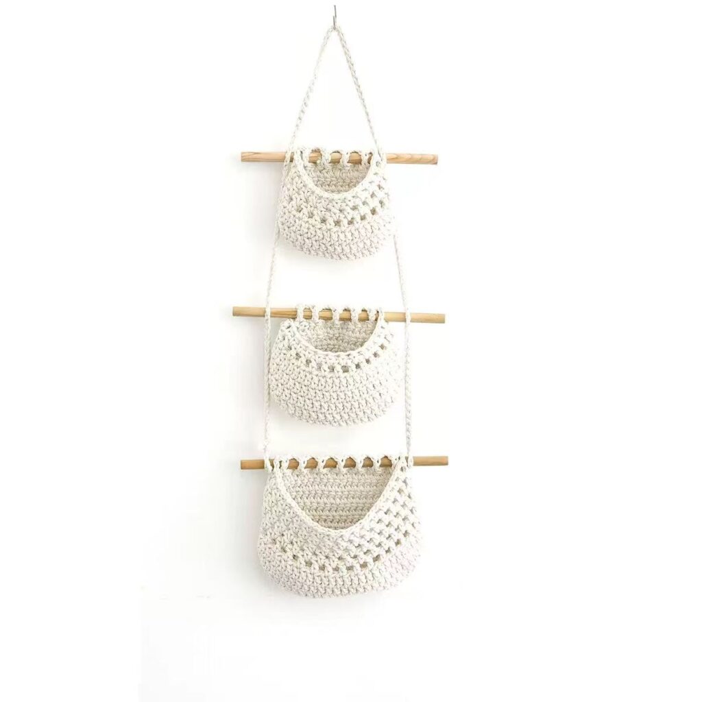3‑Tier Macrame Hanging Fruit Basket, Detachable Nordic Woven Wall Hanging Produce Storage Net Bag for home