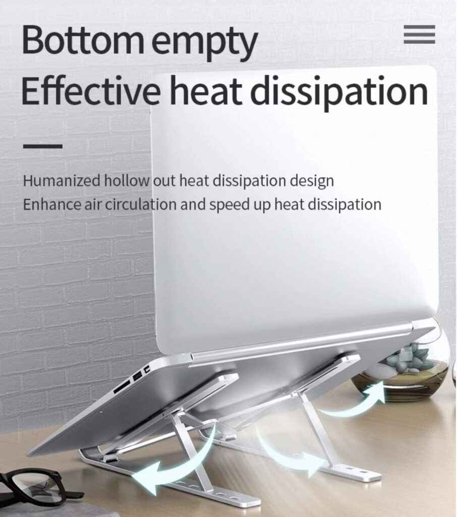Foldable Aluminum Laptop Stand, Holder for iPad, Tablet and Phone, Lightweight Portable Cooling Riser
