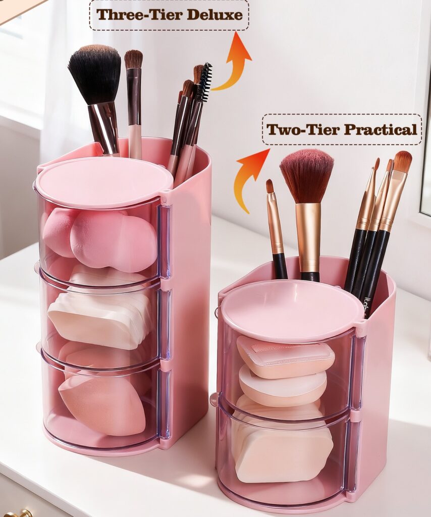 Rotating Multi‑Purpose Makeup Organizer Dust‑Proof Cosmetic Storage Box for Vanity Desktop