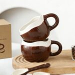 Coconut Shell Coffee Mug, Ceramic Cup with Handle and Spoon