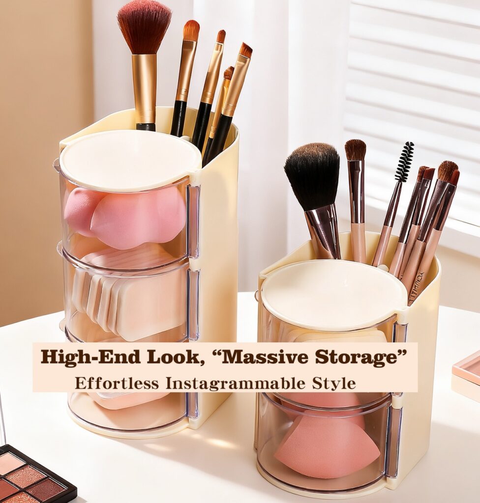 Rotating Multi‑Purpose Makeup Organizer Dust‑Proof Cosmetic Storage Box for Vanity Desktop