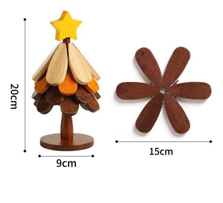 Wooden Tree‑Shaped Trivet, Detachable Multi‑Purpose Solid Wood Heat Resistant Pot Mat, Decorative Table Coaster for Hot Pots Bowls Plates Cups, Kitchen Tabletop Decoration Ornament