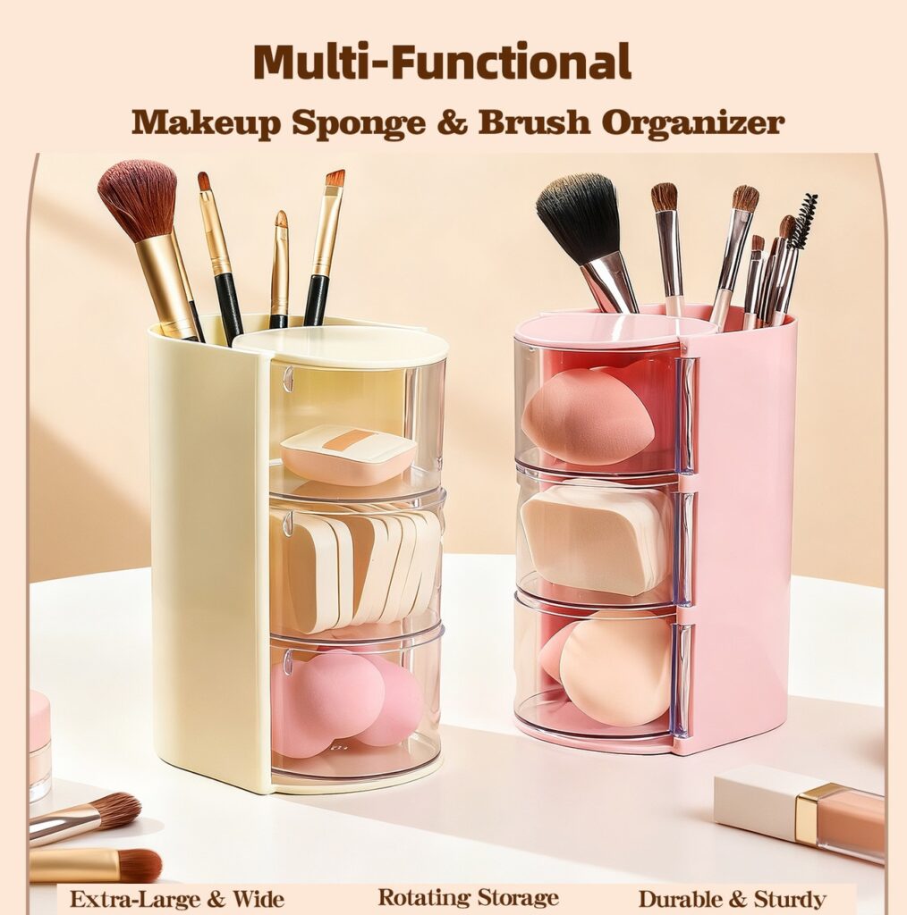 Rotating Multi‑Purpose Makeup Organizer Dust‑Proof Cosmetic Storage Box for Vanity Desktop