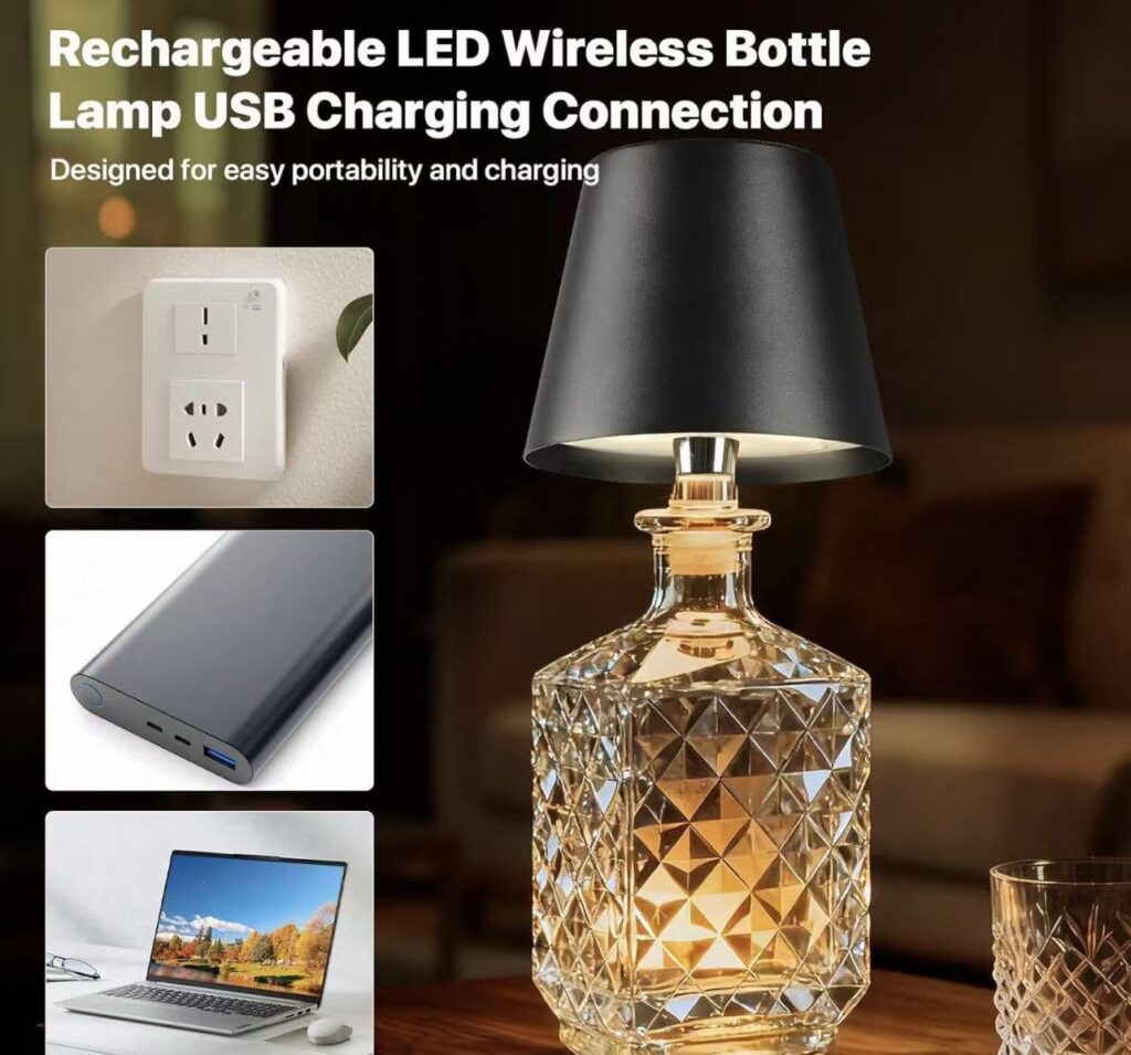 Touch Control Wine Bottle Stopper Lamp, 3‑Color Dimmable Rechargeable LED Decor Night Light
