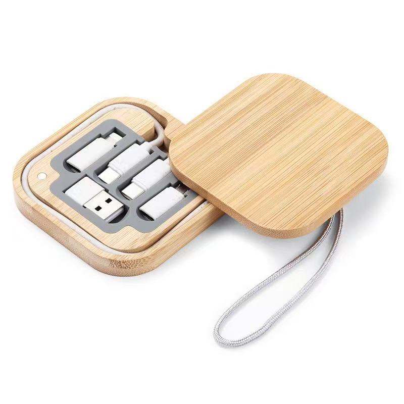 6-in-1 Bamboo 60W fast Charging Cord with Degradable Wheat Straw Case