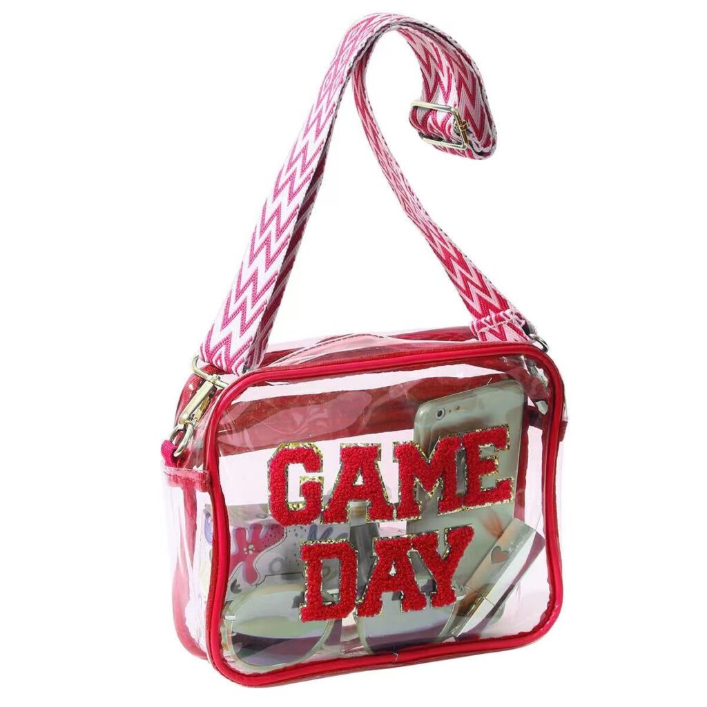“Game Day” Clear Crossbody Purse, Transparent PVC Stadium Bag for Concerts & Sports