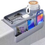 Sofa Cup Holder Tray, Large Capacity Armrest Organizer with Remote, Phone and Storage Pockets