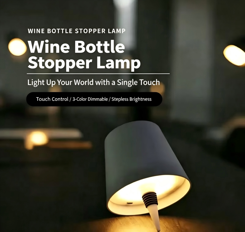 Touch Control Wine Bottle Stopper Lamp, 3‑Color Dimmable Rechargeable LED Decor Night Light