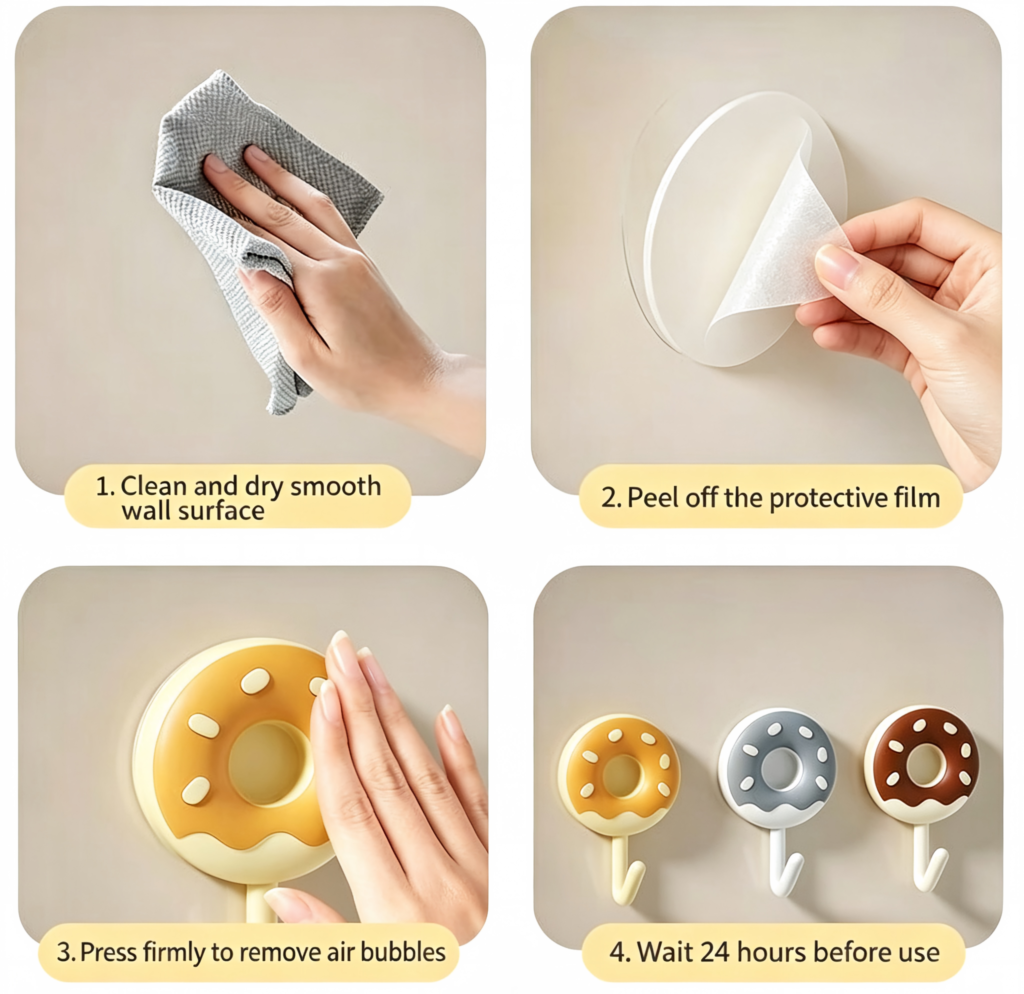 Donut Shaped Self‑Adhesive Wall Hooks, No Drill Cute Decorative Multi‑Purpose Hooks for Home Organizing