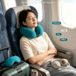 Folding Press‑Type Inflatable Travel Neck Pillow, Ergonomic U‑Shape Portable Cervical Pillow for Airplane Car Office Napping