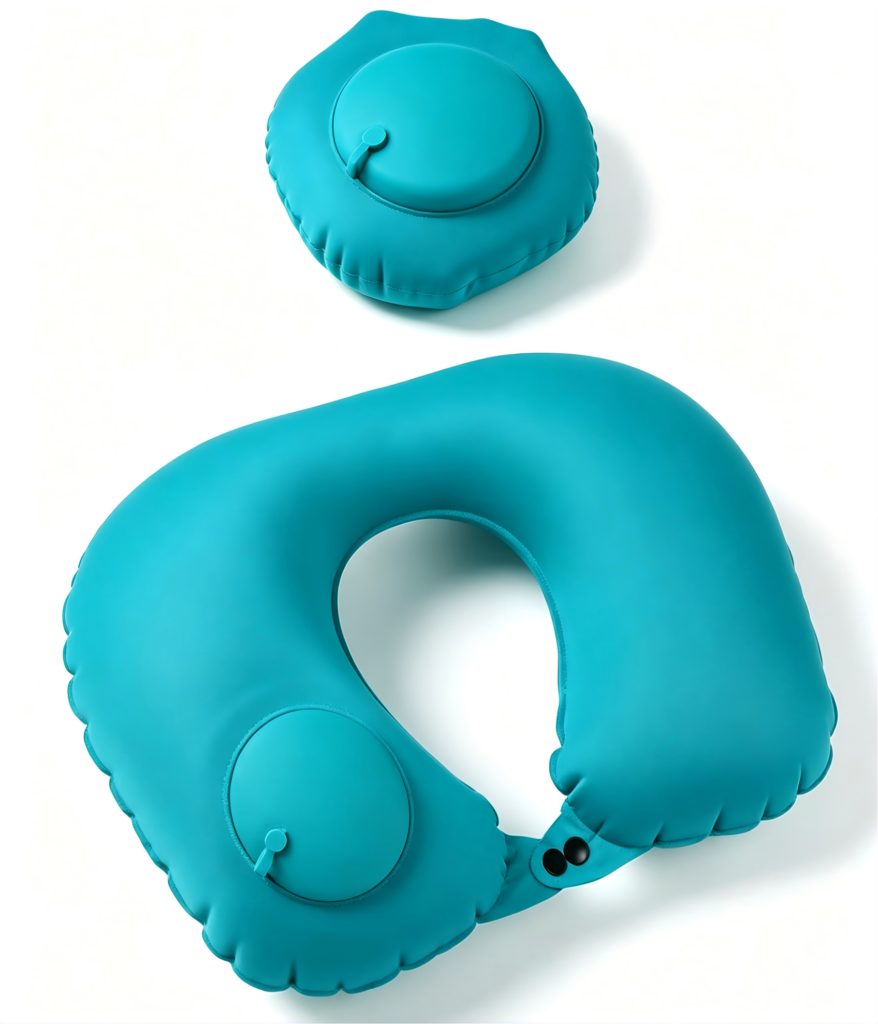 Folding Press‑Type Inflatable Travel Neck Pillow, Ergonomic U‑Shape Portable Cervical Pillow for Airplane Car Office Napping