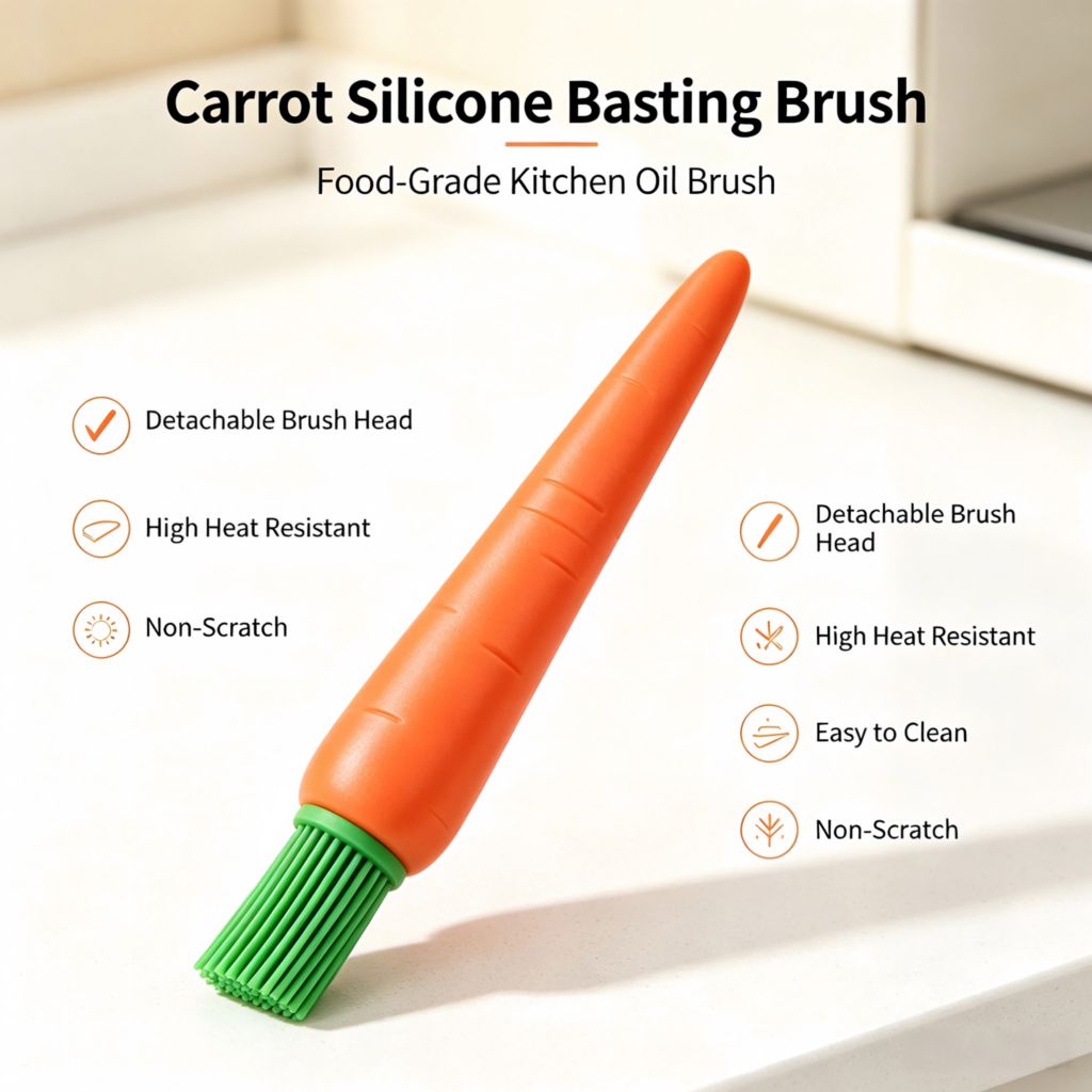 Carrot‑Shaped Silicone Basting Brush, Detachable Kitchen Oil Brush for BBQ Baking Cooking