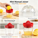 Mini Manual Lemon Orange Juicer, Hand‑Press Citrus Squeezer with Measuring Cup, Home Kitchen Fruit Juice Maker