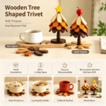 Wooden Tree‑Shaped Trivet, Detachable Multi‑Purpose Solid Wood Heat Resistant Pot Mat, Decorative Table Coaster for Hot Pots Bowls Plates Cups, Kitchen Tabletop Decoration Ornament