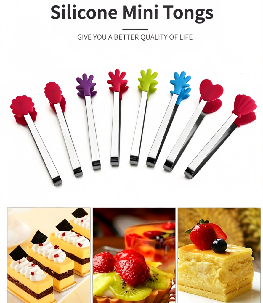 Cute Mini Silicone Food Tongs, Small Serving Tongs for Dessert & Snack