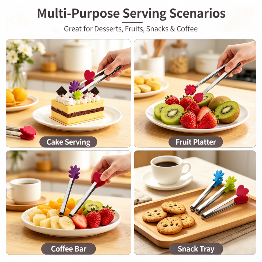 Cute Mini Silicone Food Tongs, Small Serving Tongs for Dessert & Snack