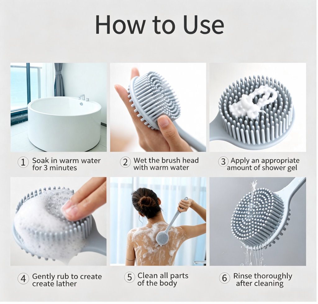 Long Handle Silicone Bath Body Brush, Long Handle Bath Body Massager, Massage Shower Brush for Men Women