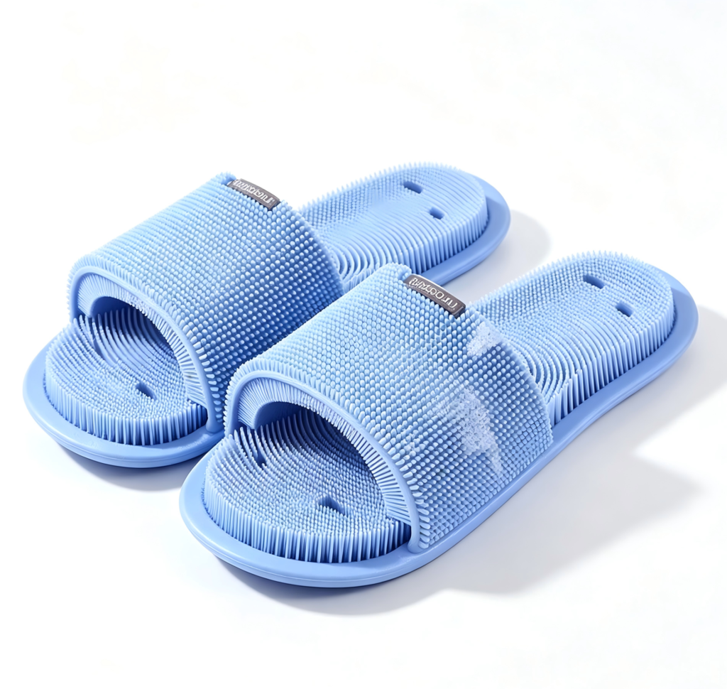 Silicone Hands‑Free Foot Scrubber Slipper, Non‑Slip Suction Cup Foot Massager for Shower Bathroom