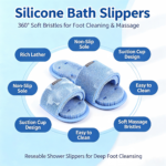 Silicone Hands‑Free Foot Scrubber Slipper, Non‑Slip Suction Cup Foot Massager for Shower Bathroom