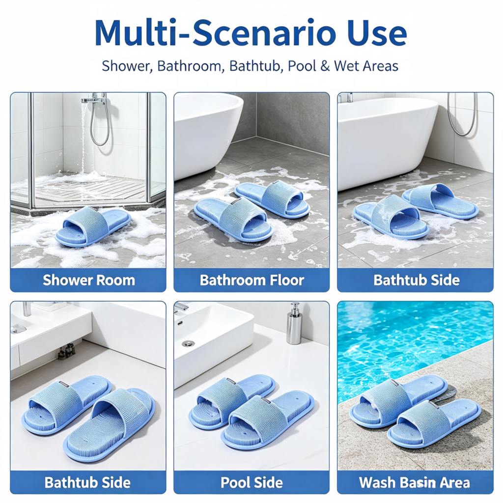 Silicone Hands‑Free Foot Scrubber Slipper, Non‑Slip Suction Cup Foot Massager for Shower Bathroom