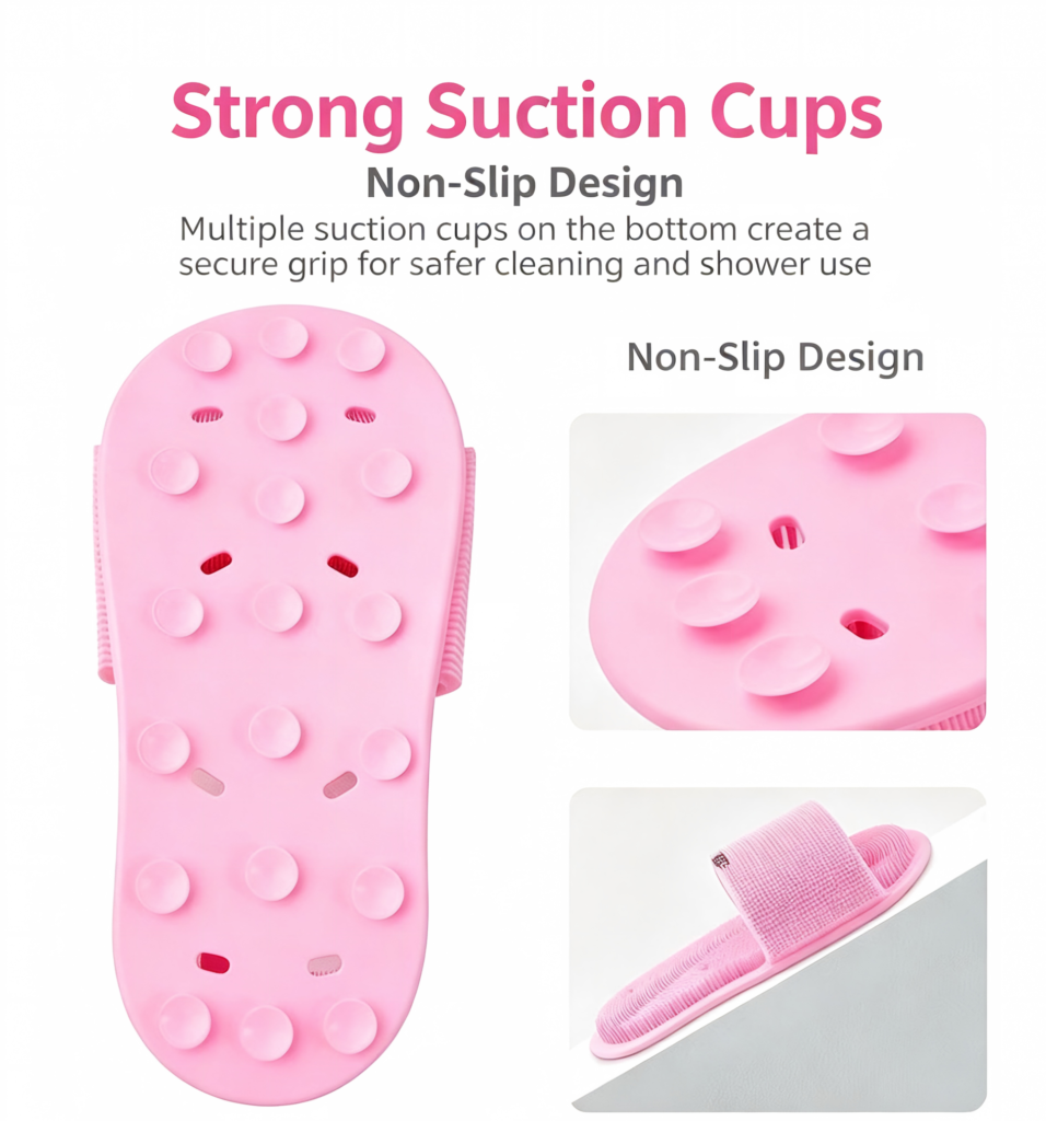 Silicone Hands‑Free Foot Scrubber Slipper, Non‑Slip Suction Cup Foot Massager for Shower Bathroom