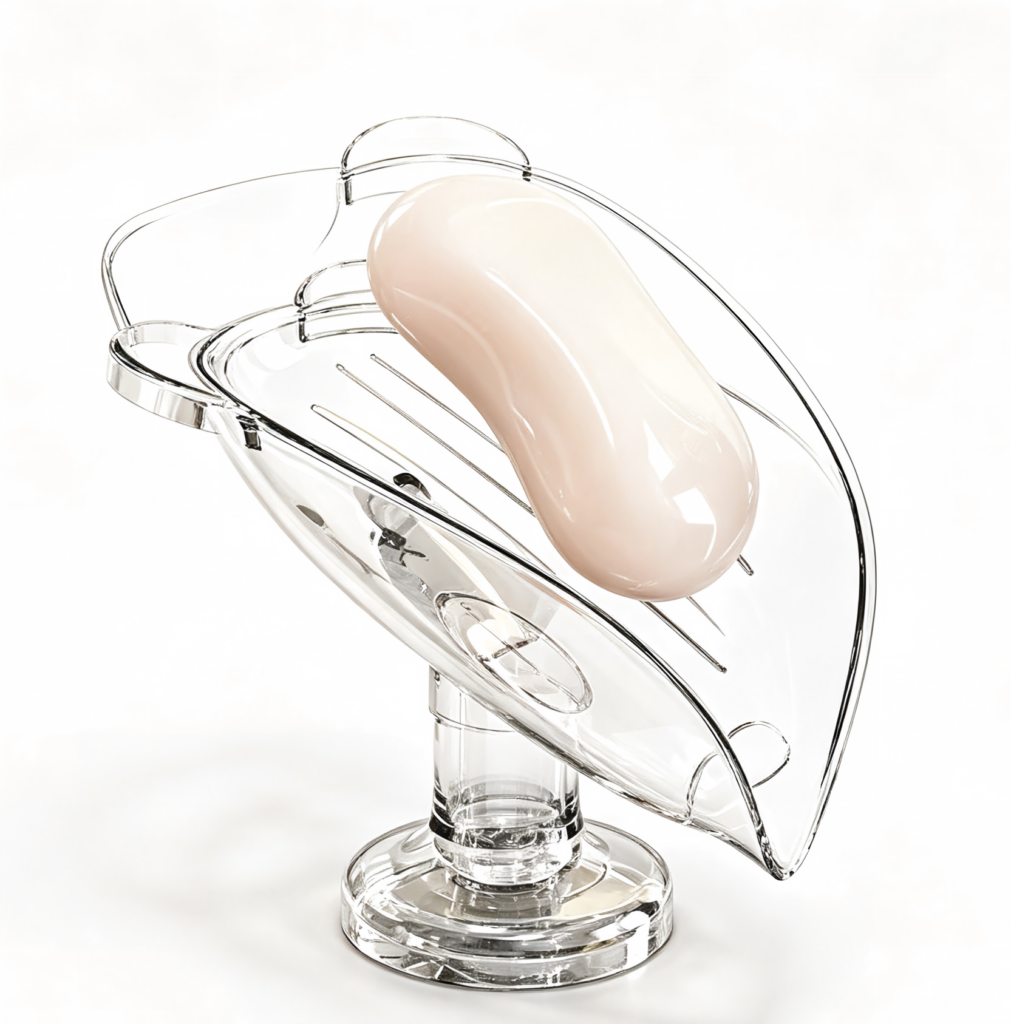 Leaf‑Shaped Suction Cup Soap Dish, 45° Tilt Drain Bar Soap Holder, Vacuum Suction Non‑Slip Soap Tray for Bathroom Sink Counter Top