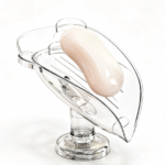 Leaf‑Shaped Suction Cup Soap Dish, 45° Tilt Drain Bar Soap Holder, Vacuum Suction Non‑Slip Soap Tray for Bathroom Sink Counter Top