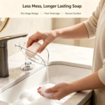 Leaf‑Shaped Suction Cup Soap Dish, 45° Tilt Drain Bar Soap Holder, Vacuum Suction Non‑Slip Soap Tray for Bathroom Sink Counter Top