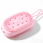 > Soft Dual‑Side Silicone Bath Scrubber, Wood Pulp Sponge Shower Brush, Gentle Exfoliating Body Washer for Sensitive Skin with Hanging Loop