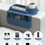 Sofa Cup Holder Tray, Large Capacity Armrest Organizer with Remote, Phone and Storage Pockets