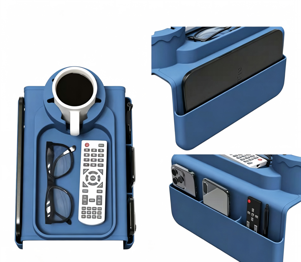 Sofa Cup Holder Tray, Large Capacity Armrest Organizer with Remote, Phone and Storage Pockets