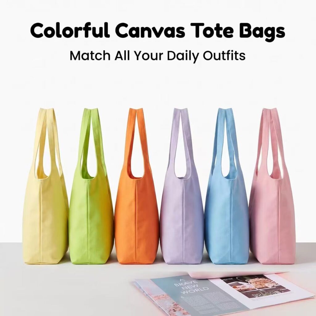 large canvas shoulder bag, reusable shopping bag, casual daily tote handbag, school work travel tote bag