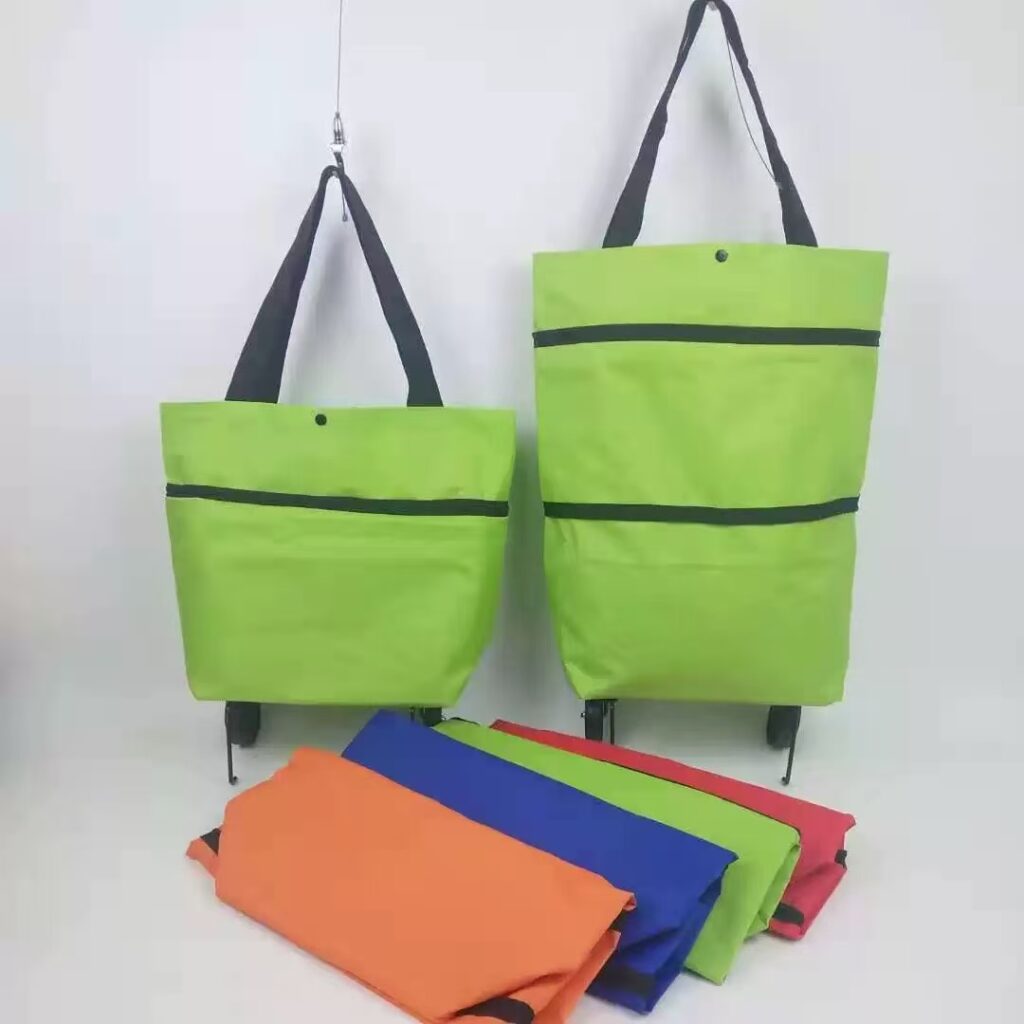 2‑in‑1 Foldable Rolling Shopping Bag with Wheels, Reusable Grocery Tote Trolley