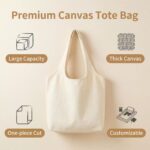 large canvas shoulder bag, reusable shopping bag, casual daily tote handbag, school work travel tote bag