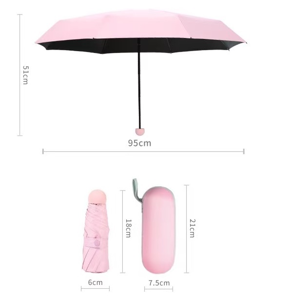 Mini Capsule Compact Umbrella UPF50+, Portable Sun & Rain Travel Pocket Umbrella with Storage Case