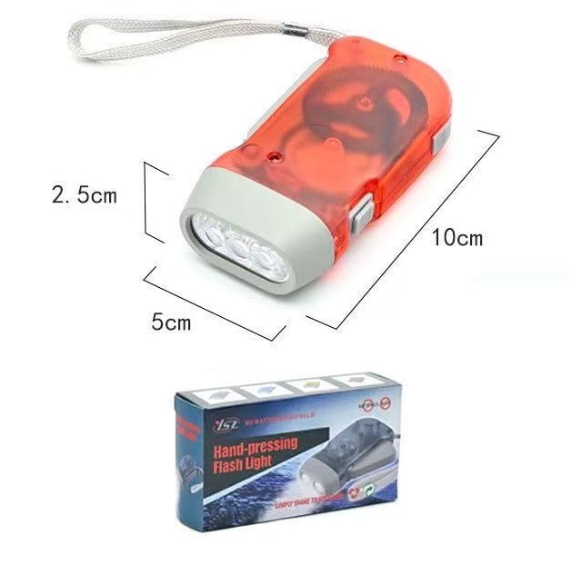 Hand Press Emergency Flashlight, 3 LED Portable Dynamo Torch No Battery Required for Outdoor Survival